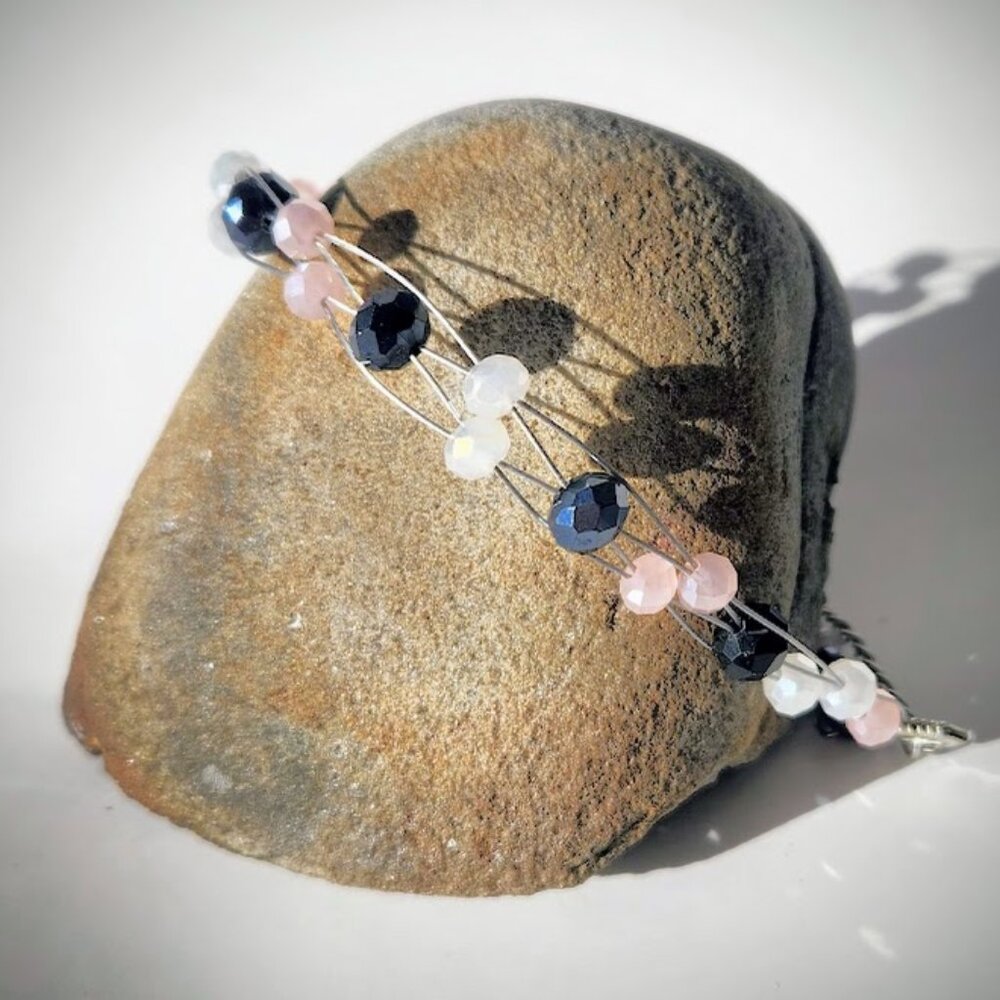 Ladies Adjustable Handcrafted Glass Bead Bracelet Dressy, Bride, Bridal Party.